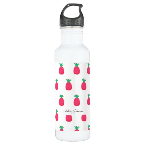 Pink White Pineapple Pattern Chic Stainless Steel Water Bottle