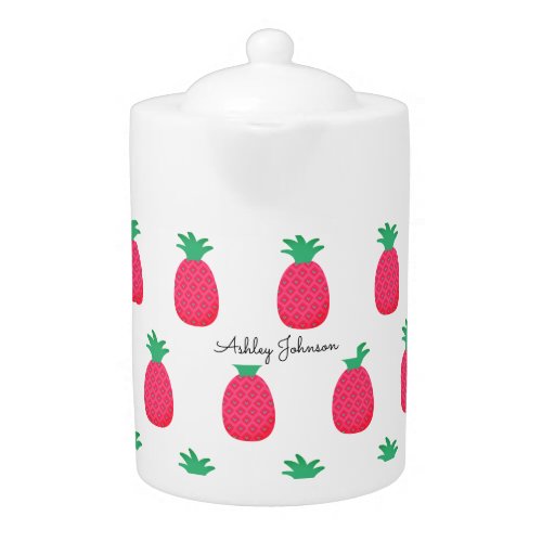 Pink White Pineapple Pattern Chic Teapot