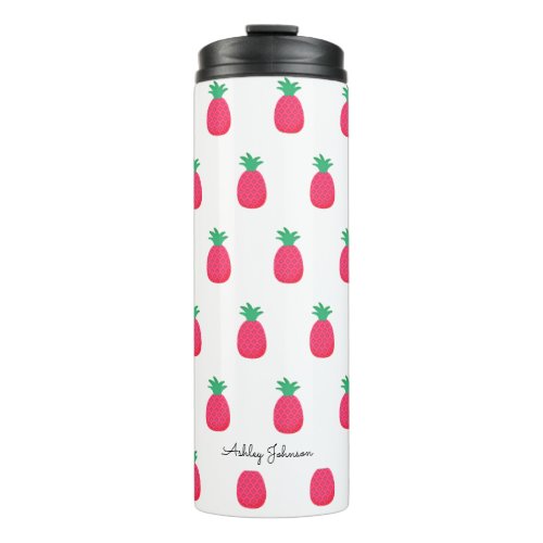 Pink White Pineapple Pattern Chic Thermal Tumbler