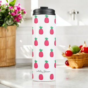 Pink White Pineapple Pattern Chic Thermal Tumbler