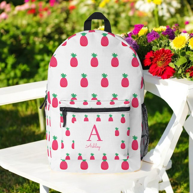 Pink White Pineapple Pattern Cute Printed Backpack (Creator Uploaded)