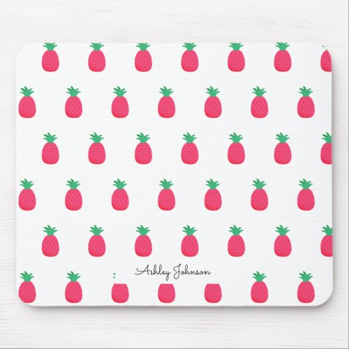 Pink White Pineapple Pattern Mouse Pad