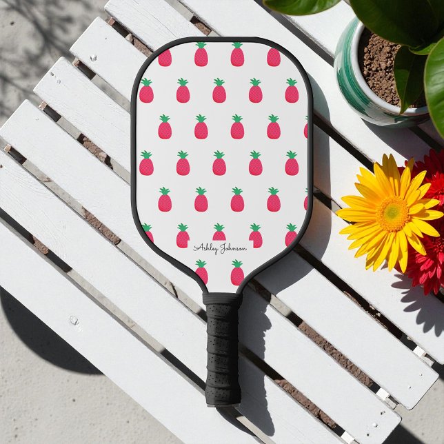 Pink White Pineapple Pattern Pickleball Paddle (Creator Uploaded)
