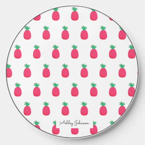 Pink White Pineapple Pattern Wireless Charger