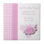 Pink & White Plaid Baby Elephant Birth Information Tile<br><div class="desc">A great keepsake for your new baby girl. Featured in a pink and white plaid with an adorable cute baby elephant and an abstract swirl background design with pink hearts and DIY birth information. ⭐This Product is 100% Customizable. Graphics and text can be deleted, moved, resized, changed around, rotated, etc......</div>