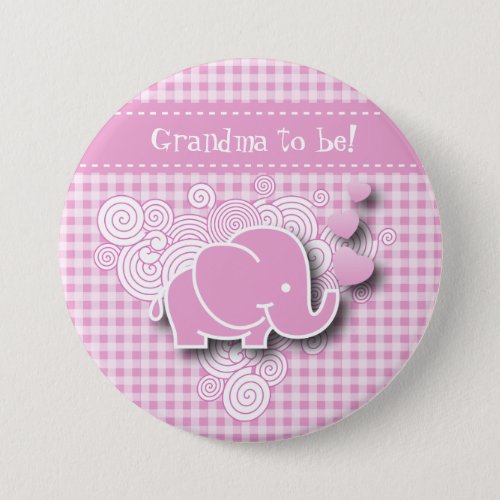 Pink  White Plaid Baby Elephant  DIY Text Button