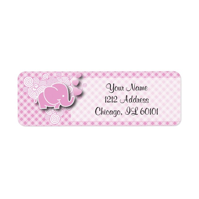 Pink & White Plaid Baby Elephant Label (Front)