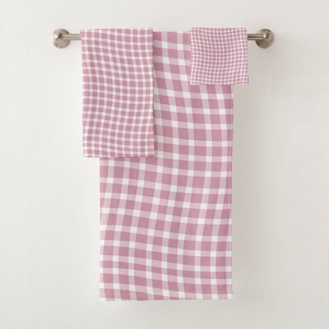 Pink White Plaid Checker Seamless Pattern Bath Towel Set (Insitu)