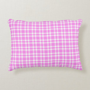 Pink White Plaid Pattern Accent Pillow