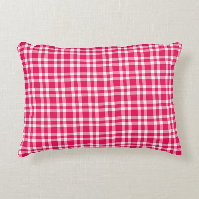 Pink White Plaid Pattern Accent Pillow (Front)