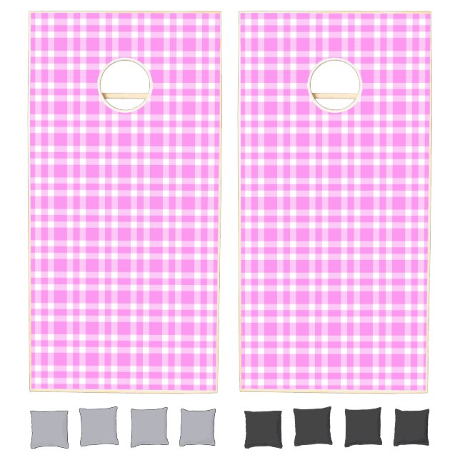 Pink White Plaid Pattern Cornhole Set (Set)