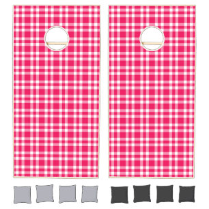 Pink White Plaid Pattern Cornhole Set