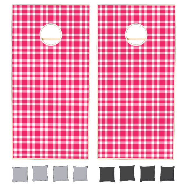 Pink White Plaid Pattern Cornhole Set (Set)