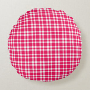 Pink White Plaid Pattern Round Pillow