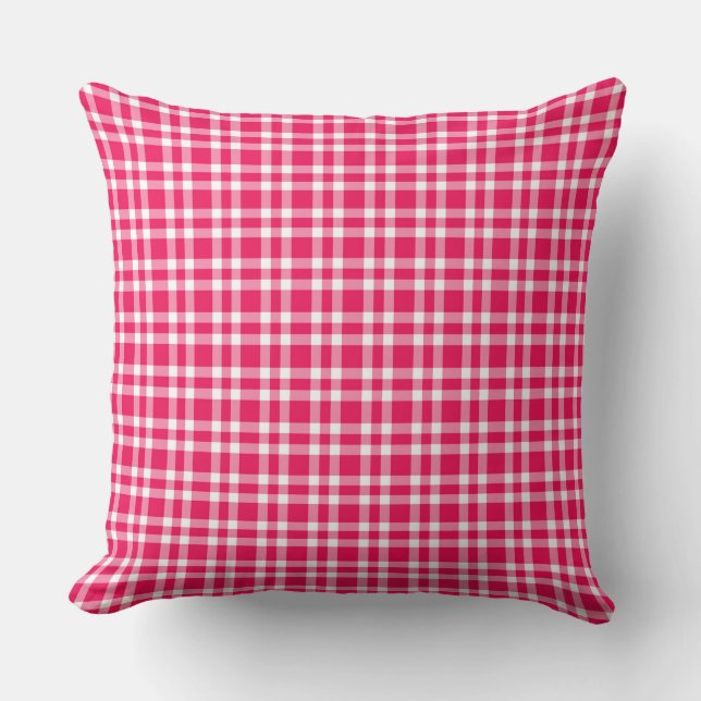Pink White Plaid Pattern Throw Pillow (Front)