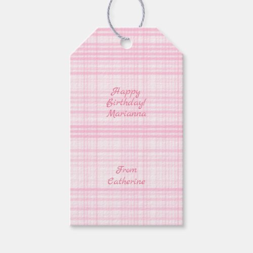 Pink White Plaid Personalized Gift Tag