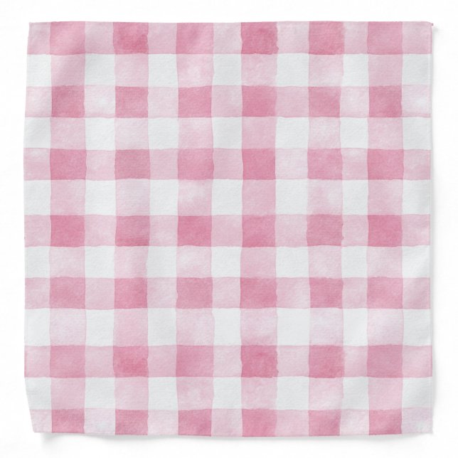 Pink White Plaid Stripes Bandana (Front)