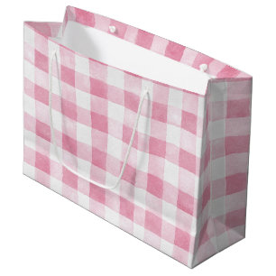 Pink White Plaid Stripes Birthday Large Gift Bag