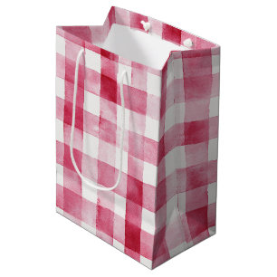 Pink White Plaid Stripes Birthday Medium Gift Bag