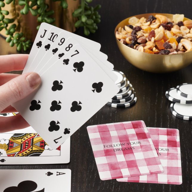 Pink White Plaid Stripes Birthday Poker Cards (In Situ)