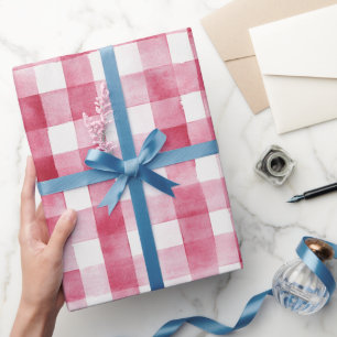 Pink White Plaid Stripes Birthday Wrapping Paper