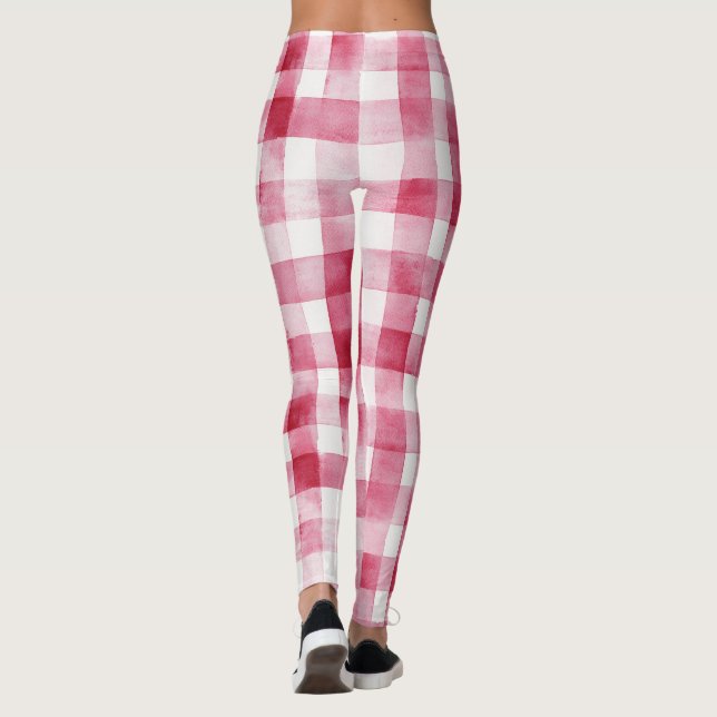 Pink White Plaid Stripes   Leggings (Back)