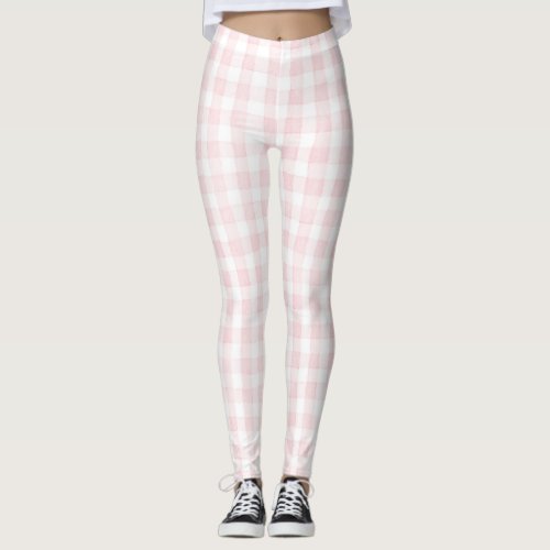 Pink White Plaid Stripes Leggings
