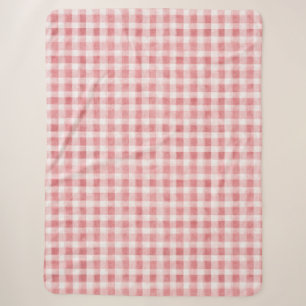 Pink White Plaid Stripes Sherpa Blanket