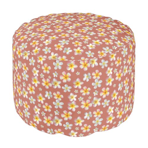 Pink  White Plumeria Flowers on Apple Cider Color Pouf