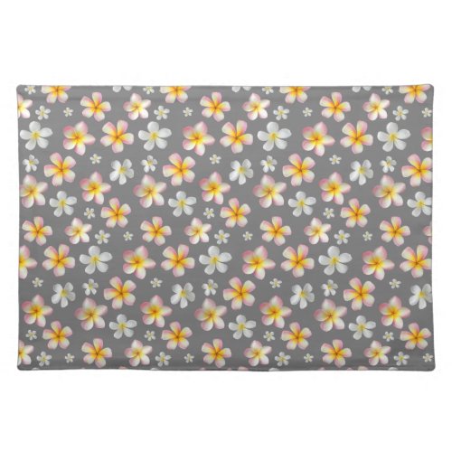 Pink  White Plumeria Flowers on Gray Cloth Placemat