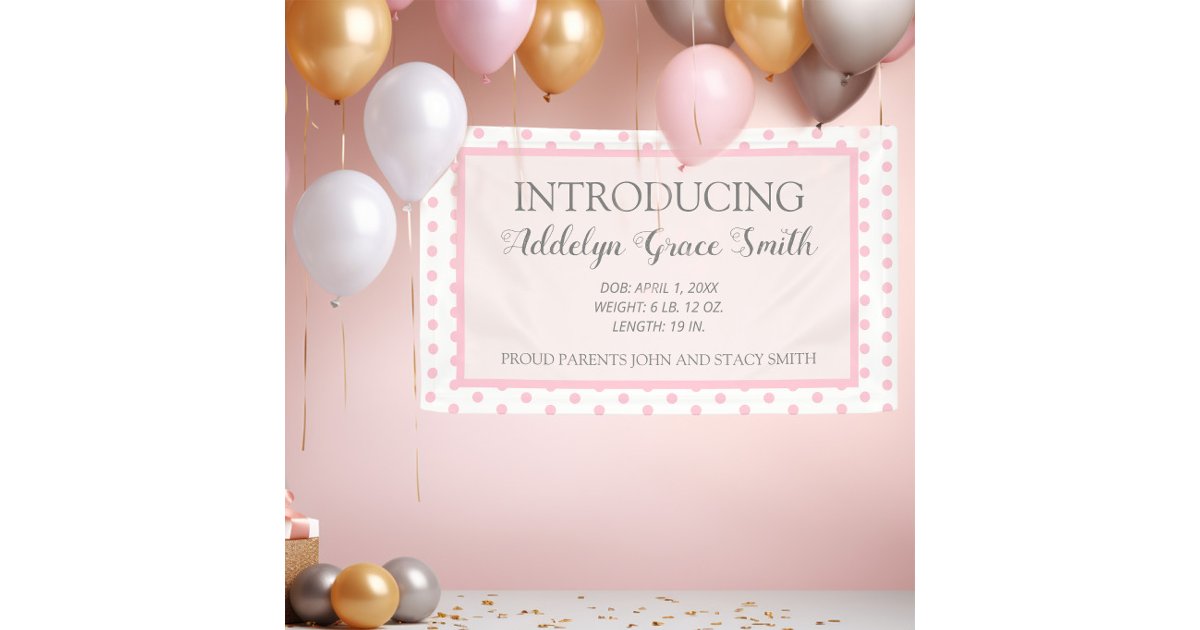 Pink White Polka Dot Baby Girl Shower Introduction Banner | Zazzle