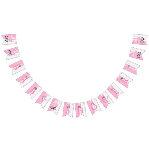 Pink  White Polka Dot  Baby Shower Bunting Flags