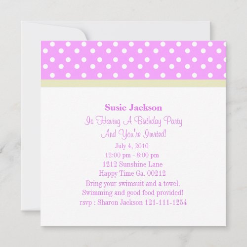 Pink  White Polka Dot Birthday Party Invitations