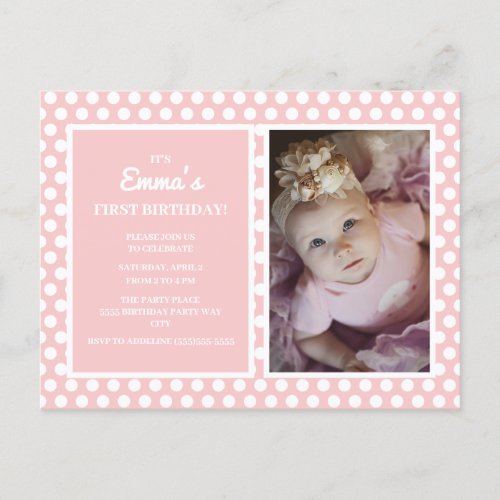 Pink White Polka Dot Girl Birthday Party Invite