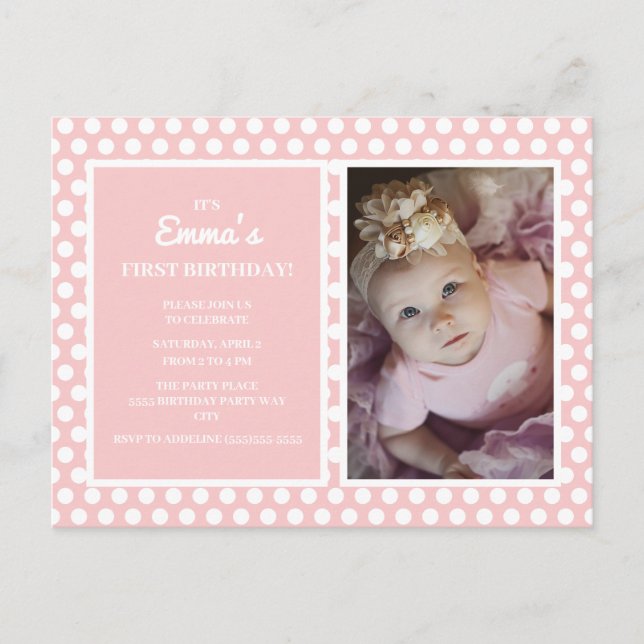 Pink White Polka Dot Girl Birthday Party Invite (Front)