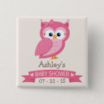 Pink &amp; White Polka Dot Owl Baby Shower Button at Zazzle