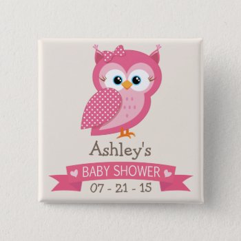 Pink & White Polka Dot Owl Baby Shower Button by Favors_and_Decor at Zazzle