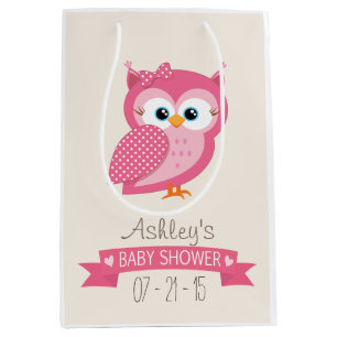 Pink & White Polka Dot Owl Baby Shower Medium Gift Bag