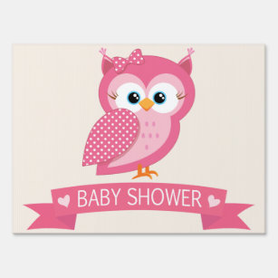 Pink & White Polka Dot Owl Baby Shower Yard Sign