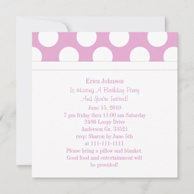 Pink & White Polka Dot Party Invitations (Front)