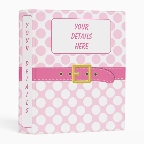 Pink  White Polka Dot Pattern with Belt  Buckle Mini Binder