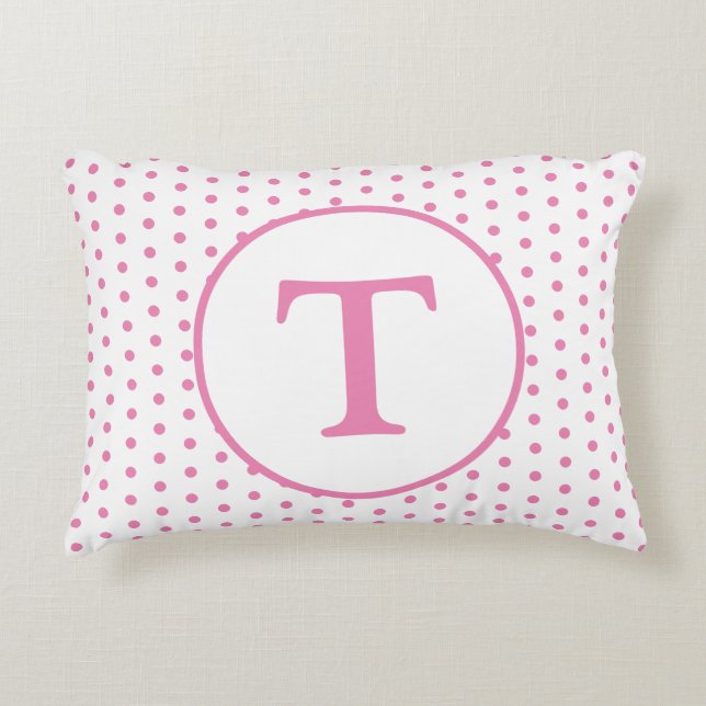 Pink & White Polka-Dot Personalized Accent Pillow (Front)