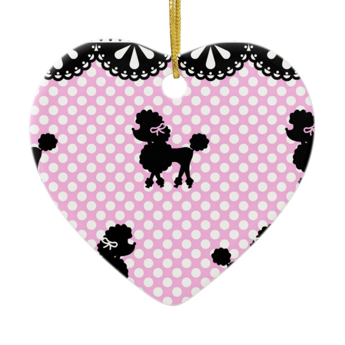 Pink white polka dot poodle pattern christmas ornaments