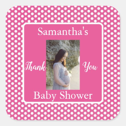 pink white polka dot Thank You Girl Baby Shower  Square Sticker