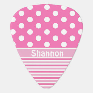 Pink White Polka Dots and Pink Stripes Monogrammed Guitar Pick