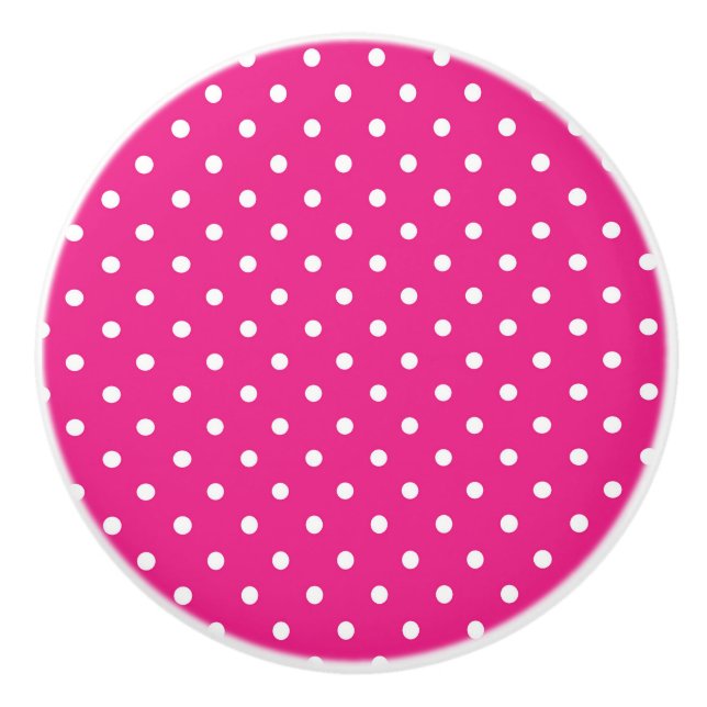 Pink & White Polka Dots Ceramic Knob (Front)