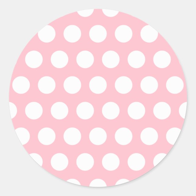 Pink & White Polka Dots Classic Round Sticker (Front)