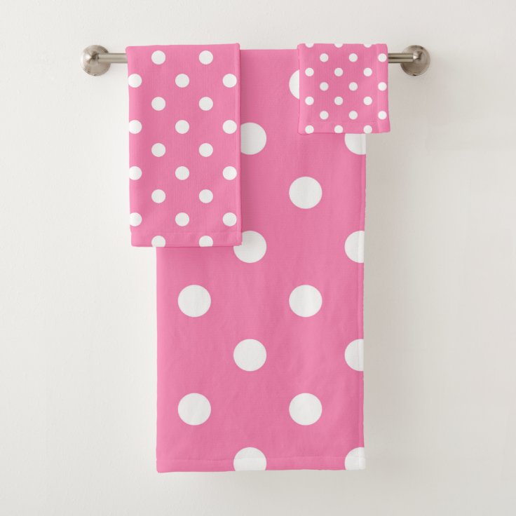 Pink & White Polka Dots Dot Bath Towel Set Zazzle