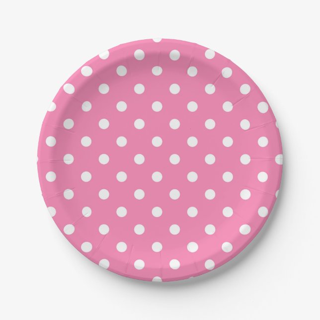 Pink & White Polka Dots Dot Birthday Party Paper Plates (Front)