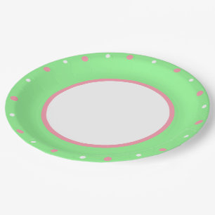 Pink White Polka Dots Mint Green Paper Plates